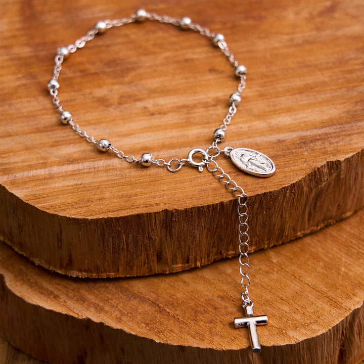 Christianartworkshop Armband mit Medaille und Kreuz der Jungfrau Maria, verstellbar, schlicht und lässig - Silber - image 0