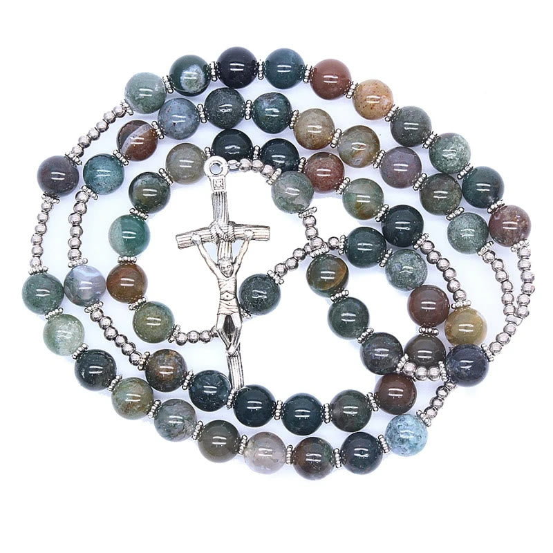Christus Natürlicher Achat Jesus Kreuz Gebet Rosenkranz - Mehrfarbiger Achat - image 1