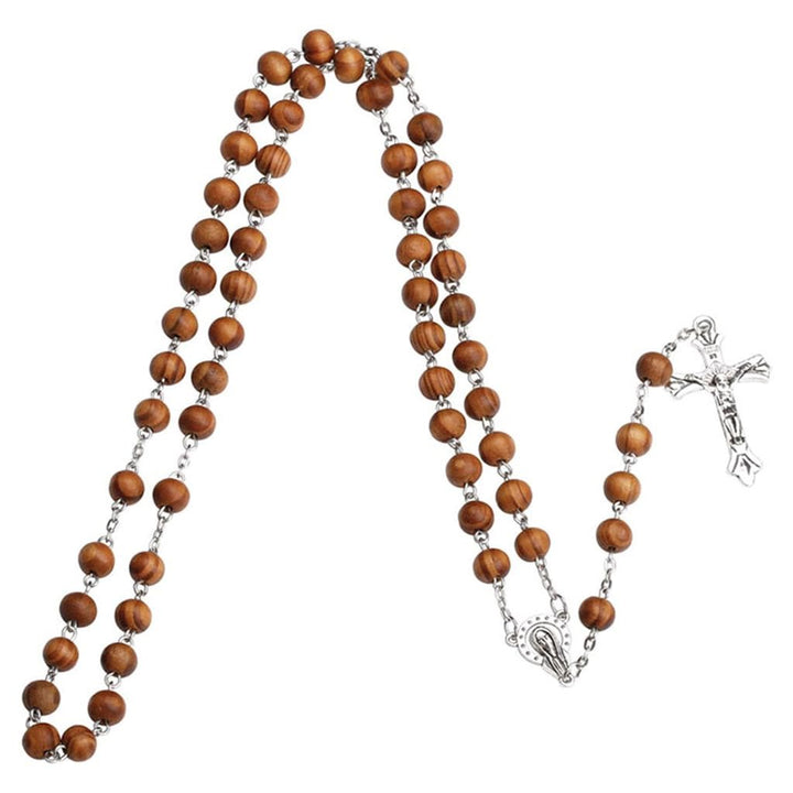 Klassischer christlicher Rosenkranz aus Holz mit langer Kette - image 5