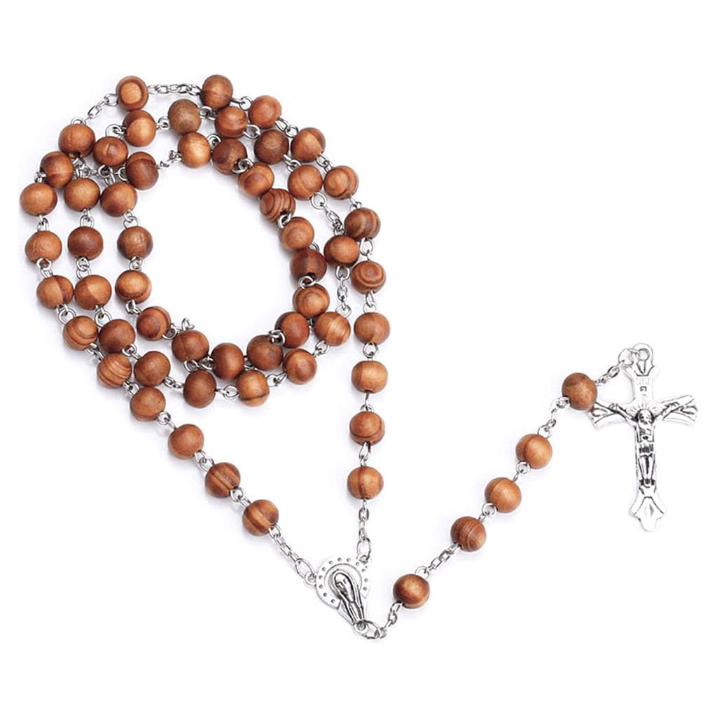 Klassischer christlicher Rosenkranz aus Holz mit langer Kette - image 3