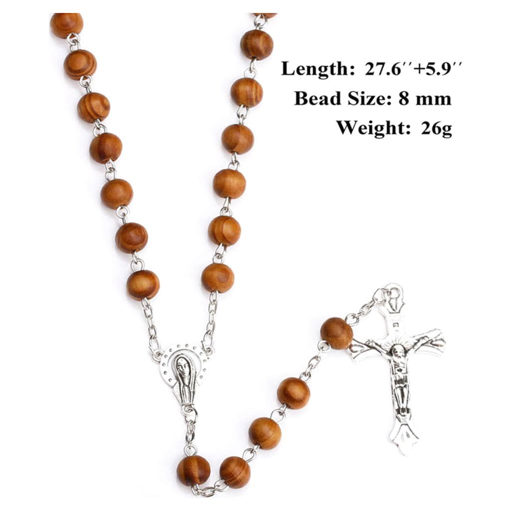 Klassischer christlicher Rosenkranz aus Holz mit langer Kette - image 6