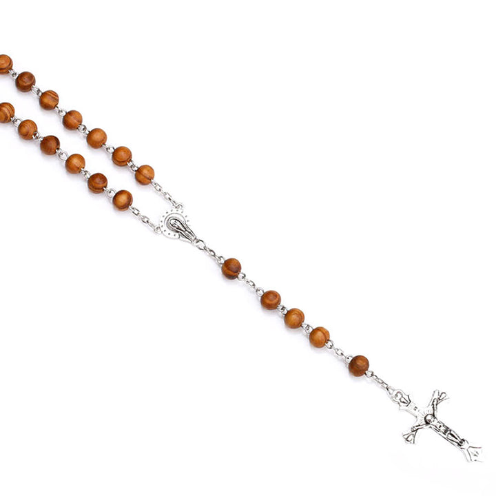 Klassischer christlicher Rosenkranz aus Holz mit langer Kette - image 4