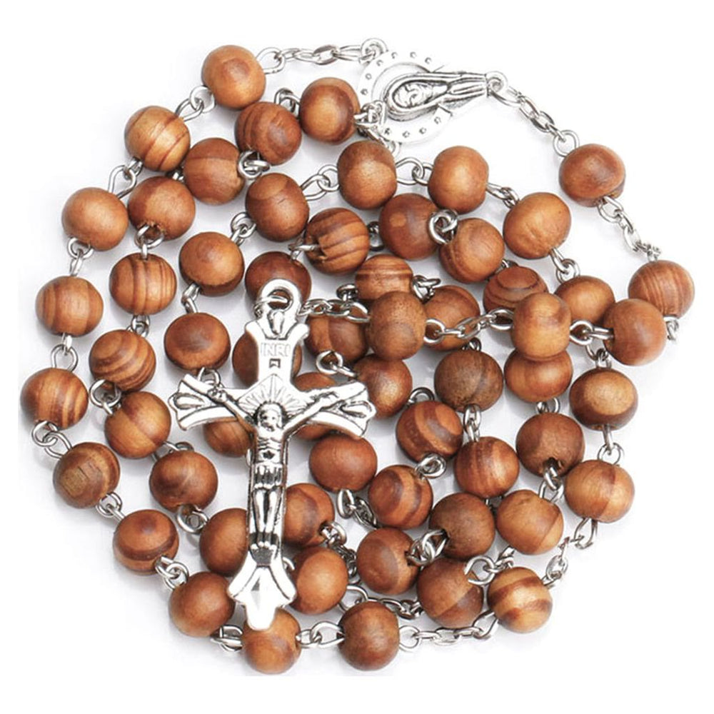 Klassischer christlicher Rosenkranz aus Holz mit langer Kette - image 2