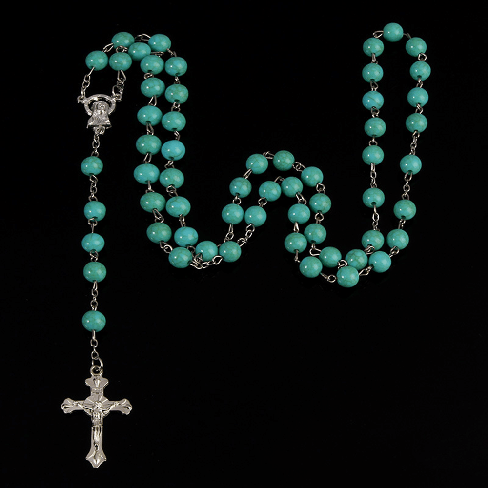 Katholischer Rosenkranz mit sechsfarbigen Steinperlen - Blau - image 3