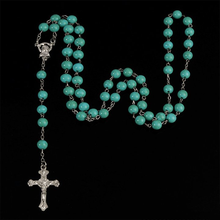 Katholischer Rosenkranz mit sechsfarbigen Steinperlen - Blau - image 3
