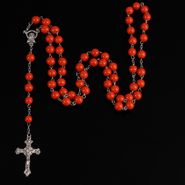 Christianartworkshop Sechsfarbige Steinperlen Katholischer Rosenkranz - Rot - image 4