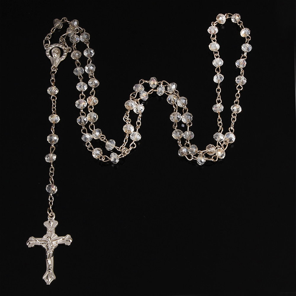 Christianartworkshop Klassischer Rosenkranz mit Kristallperlen - Weiß - image 0