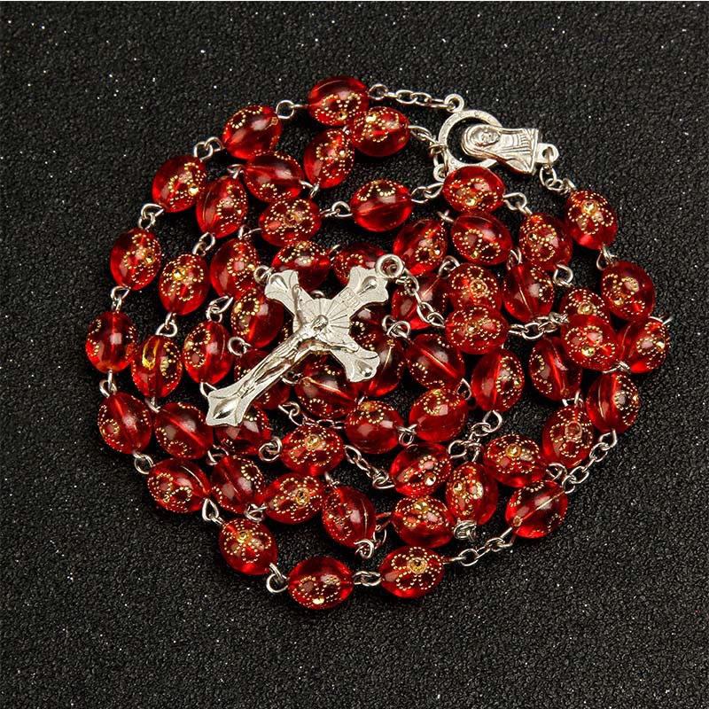 Jesuskreuz-Blumenperlen, mehrfarbiger Rosenkranz - Rot - image 1