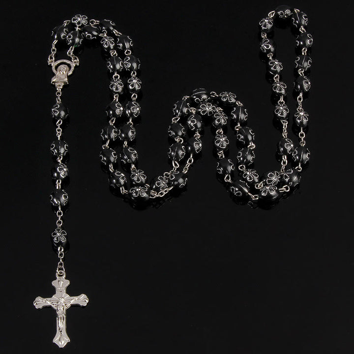 Jesuskreuz-Blumenperlen, mehrfarbiger Rosenkranz - Schwarz - image 7