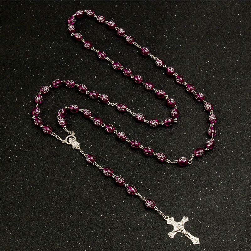 Jesuskreuz-Blumenperlen, mehrfarbiger Rosenkranz - image 2