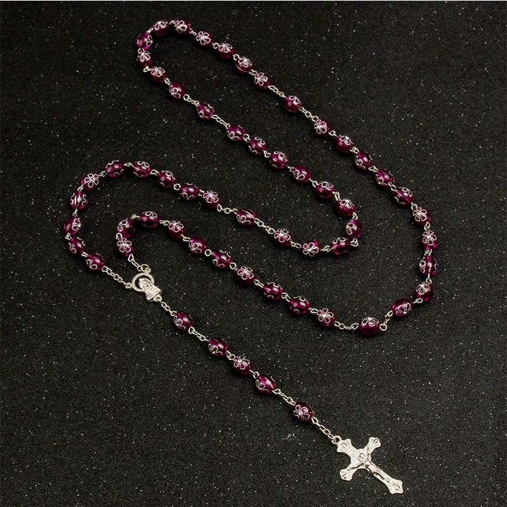Jesuskreuz-Blumenperlen, mehrfarbiger Rosenkranz - image 2