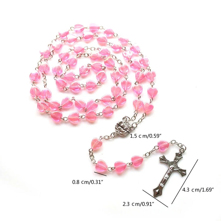 Rosa klar glänzend Herz Gebet Rosenkranz - image 4