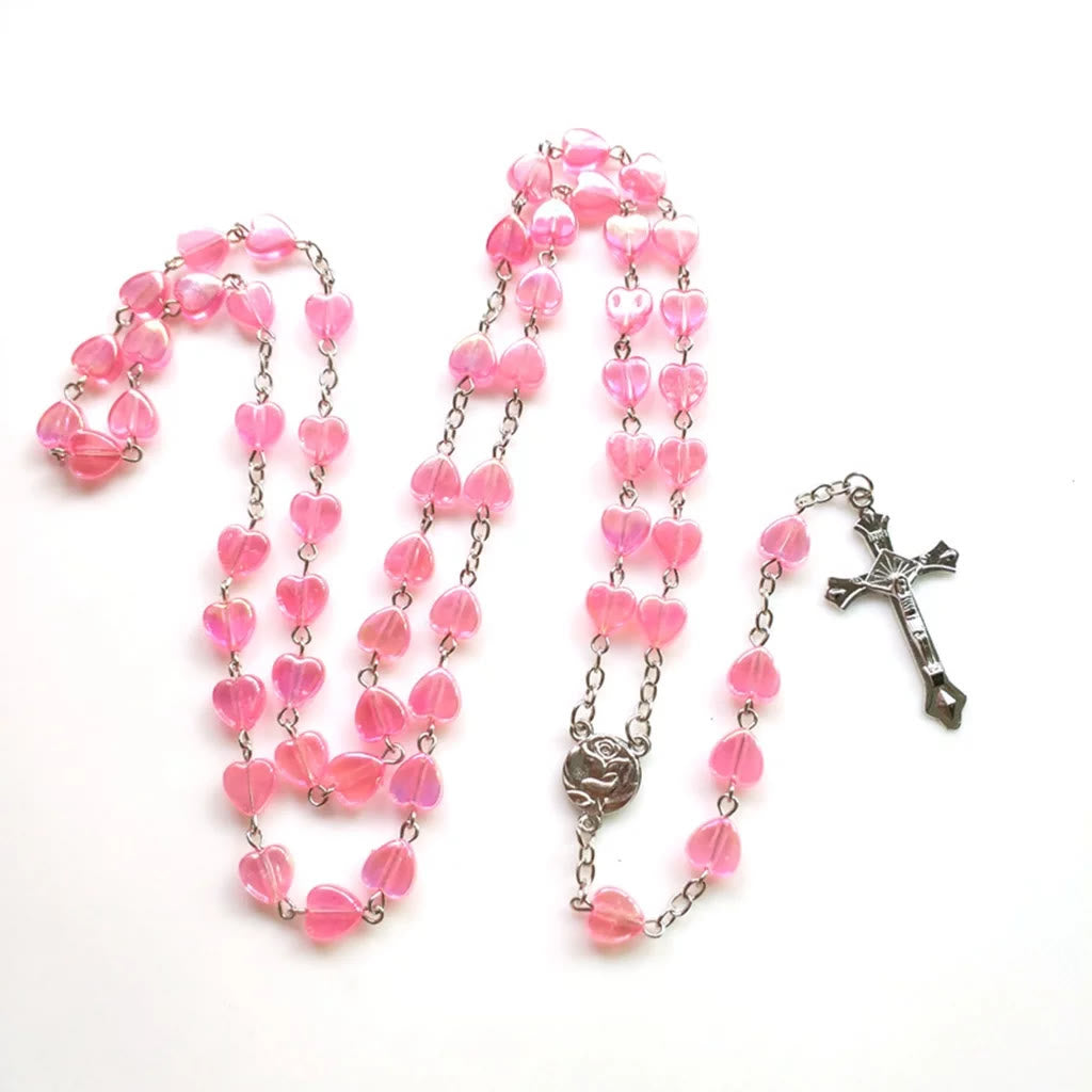 Rosa klar glänzend Herz Gebet Rosenkranz - image 3