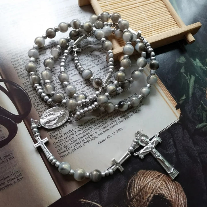 ChristianartworkshopDreifaltigkeitskreuz Wundertätige Medaille Rosenkranz - Grau - image 1