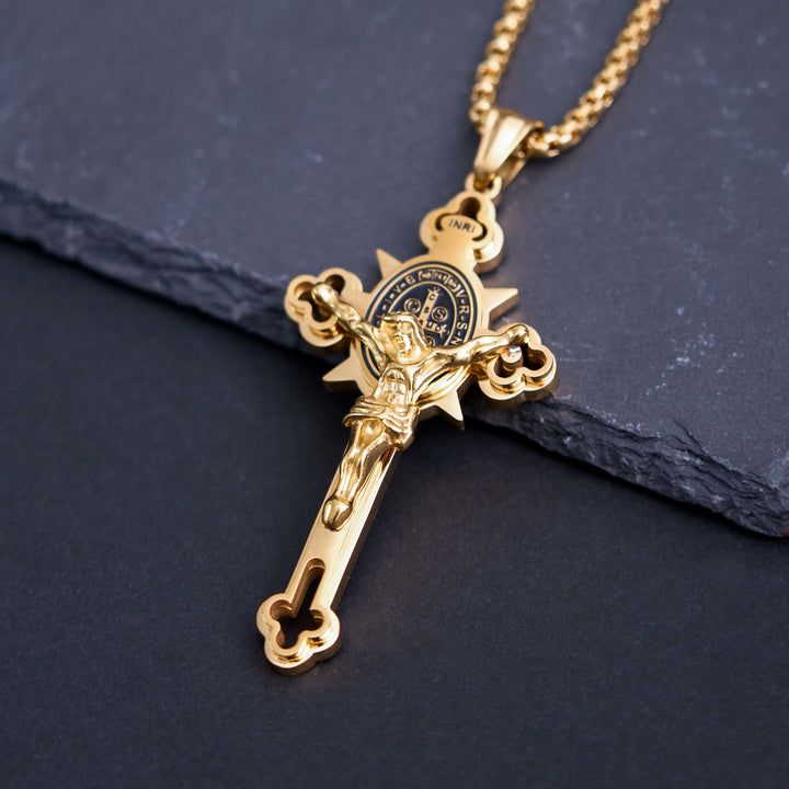 Christianartworkshop Halskette mit Kruzifix-Symbol des Heiligen Benedikt - Golden - 29,52''/80 cm - image 3