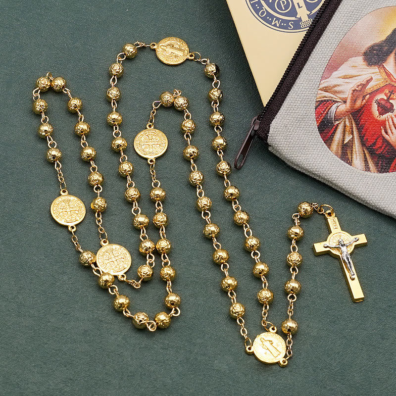 ChristianartworkshopSt. Benedikt Goldener Klassischer Rosenkranz - Golden - image 1