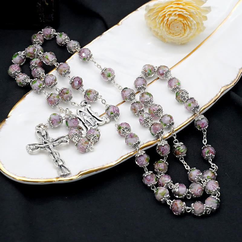 Christianartworkshop Rosenkranz aus glasierten Kristallrosen - Grau - image 11