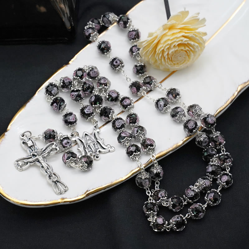 Christianartworkshop Rosenkranz aus glasierten Kristallrosen - Schwarz - image 9