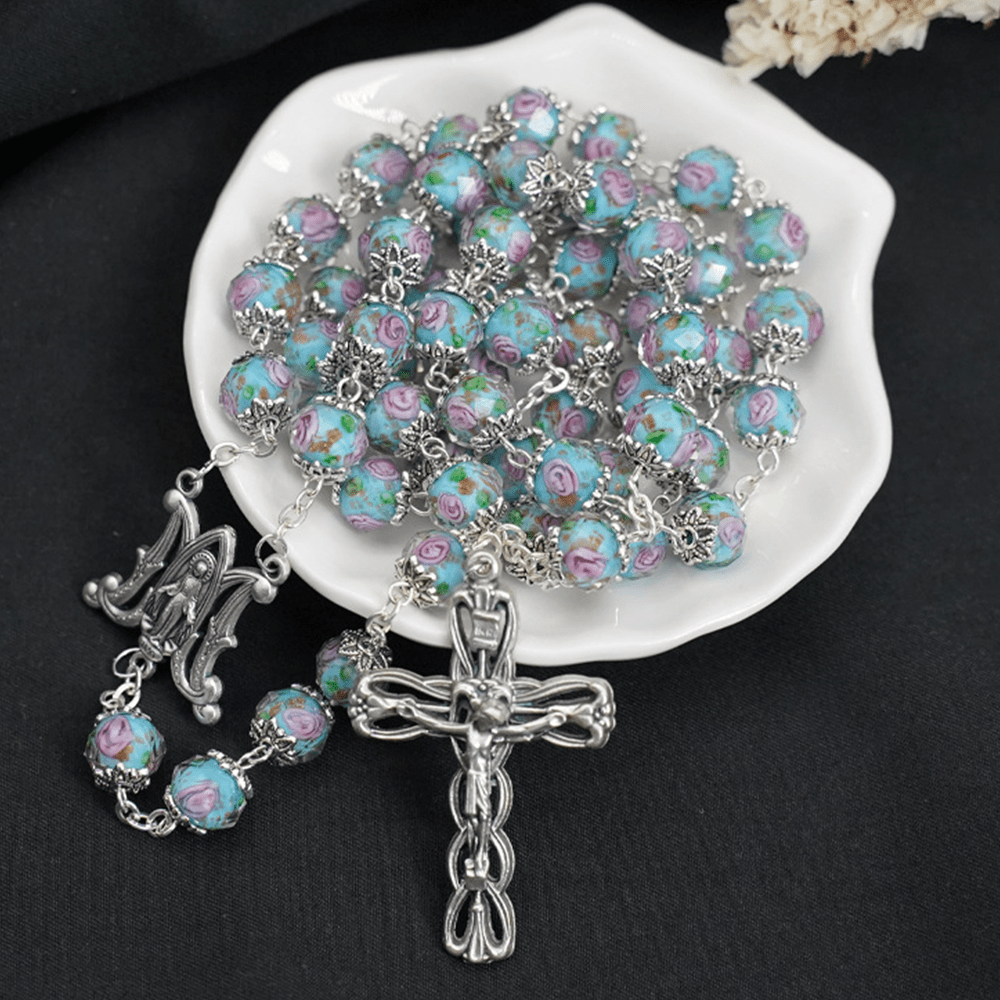 Christianartworkshop Rosenkranz aus glasierten Kristallrosen - Himmelblau - image 0