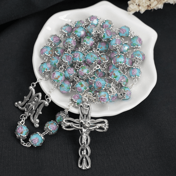 Christianartworkshop Rosenkranz aus glasierten Kristallrosen - Himmelblau - image 1