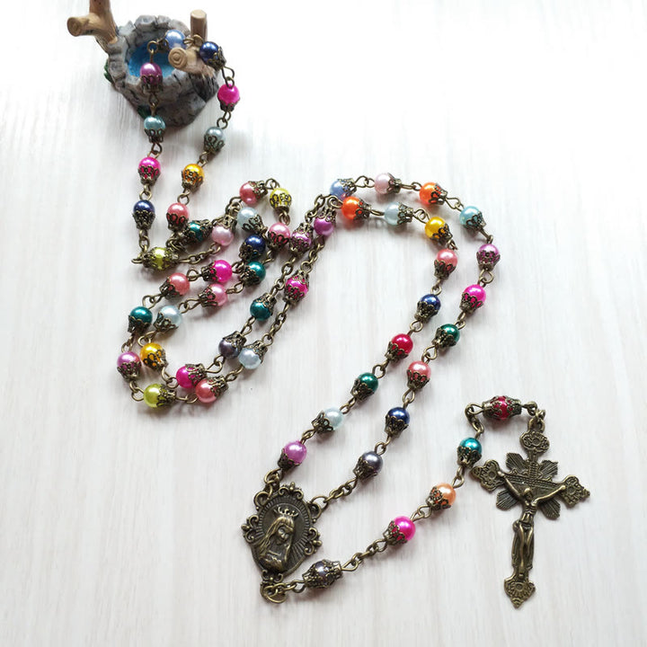 Christianartworkshop Rosenkranz „Unsere Liebe Frau von Fátima“ und Kruzifix, rund, 6 mm, mehrfarbig, Kette aus Acryllegierung - image 3