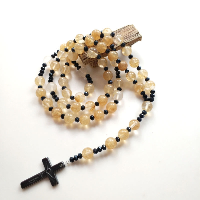 Christianartworkshop Kruzifix 4,8 mm runder Rosenkranz aus Nylonschnur mit goldenen Edelsteinen - image 2