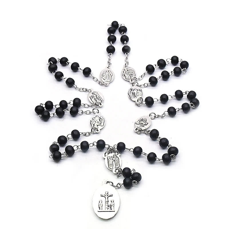 Christianartworkshop Rosenkranz „Unsere Liebe Frau der Schmerzen“, 6 mm, rund, schwarze Acryllegierung, Kette mit 7 Schmerzen - image 2