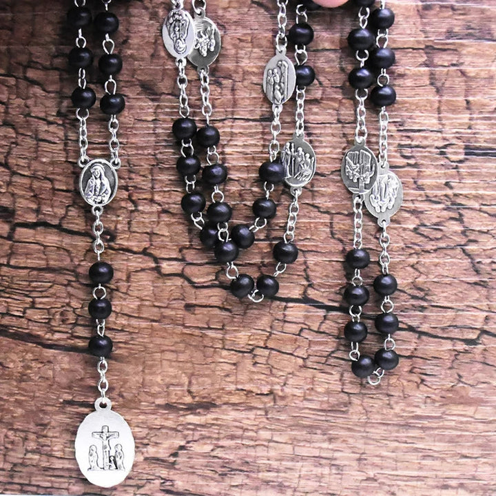 Christianartworkshop Rosenkranz „Unsere Liebe Frau der Schmerzen“, 6 mm, rund, schwarze Acryllegierung, Kette mit 7 Schmerzen - image 3