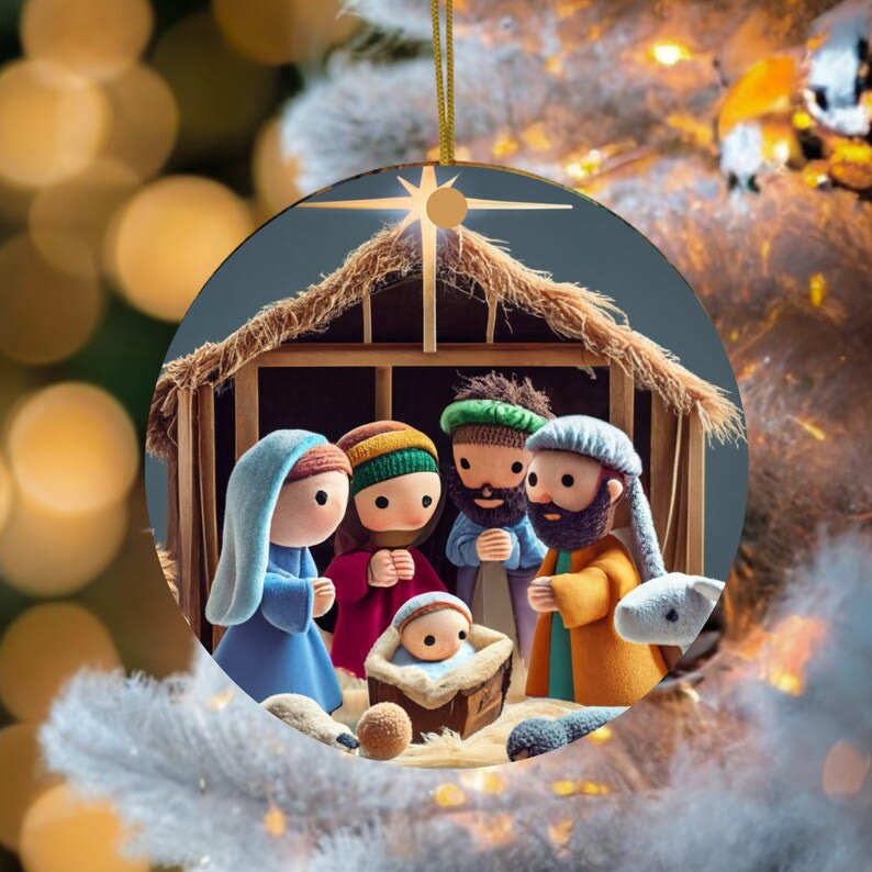 Christianartworkshop Weihnachtsdekoration, abstrakt, Cartoon-Stil, Krippensegen, Weihnachtsdekoration zum Aufhängen, A - Keramik - image 0