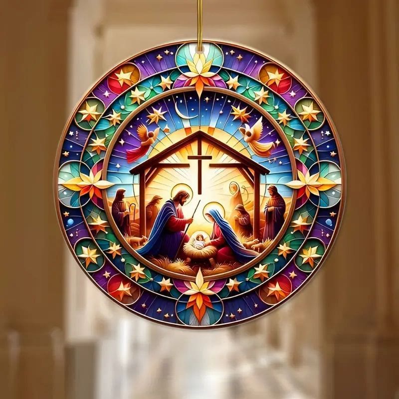 Christianartworkshop Buntglas-Stile, bunte Krippen-Hängeornamente, A - Weihnachtskrippe - image 0