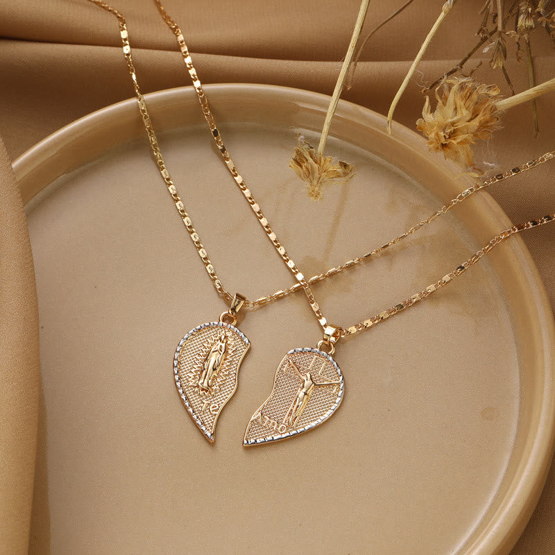 Christianartworkshopthe Unsere Liebe Frau von Guadalupe & Kruzifix 2-in-1 Herz Stapelkette - 🔥3 STÜCKE - image 0