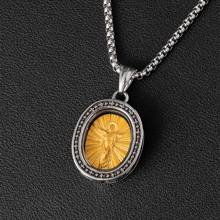 Christianartworkshopthe Halskette mit goldenem Christus-Medaillen-Anhänger aus Titan - Aufstieg - image 7