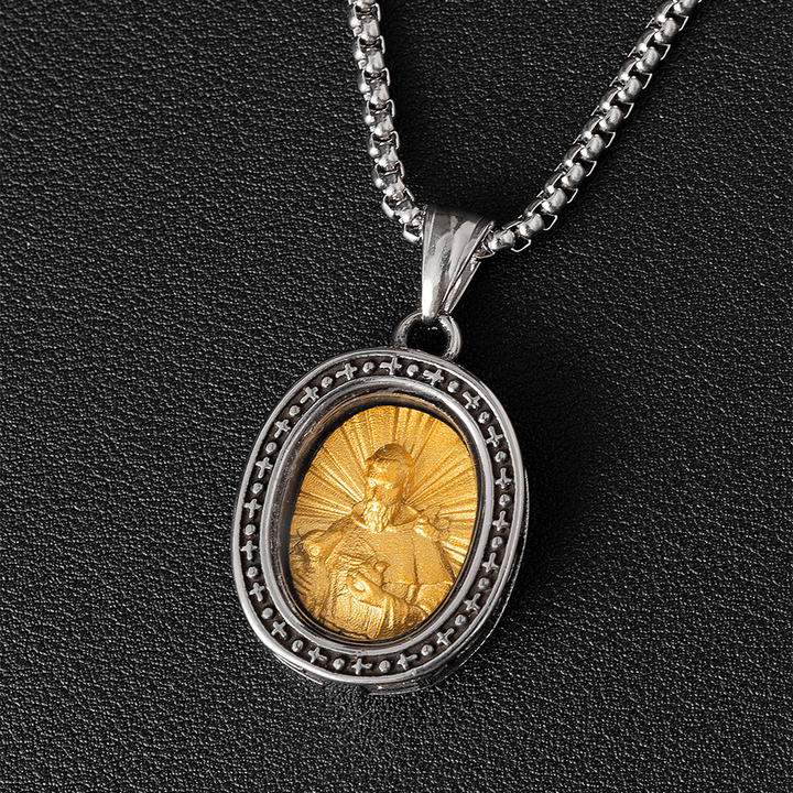Christianartworkshopthe Halskette mit goldenem Christus-Medaillen-Anhänger aus Titan - Der heilige Franziskus - image 12