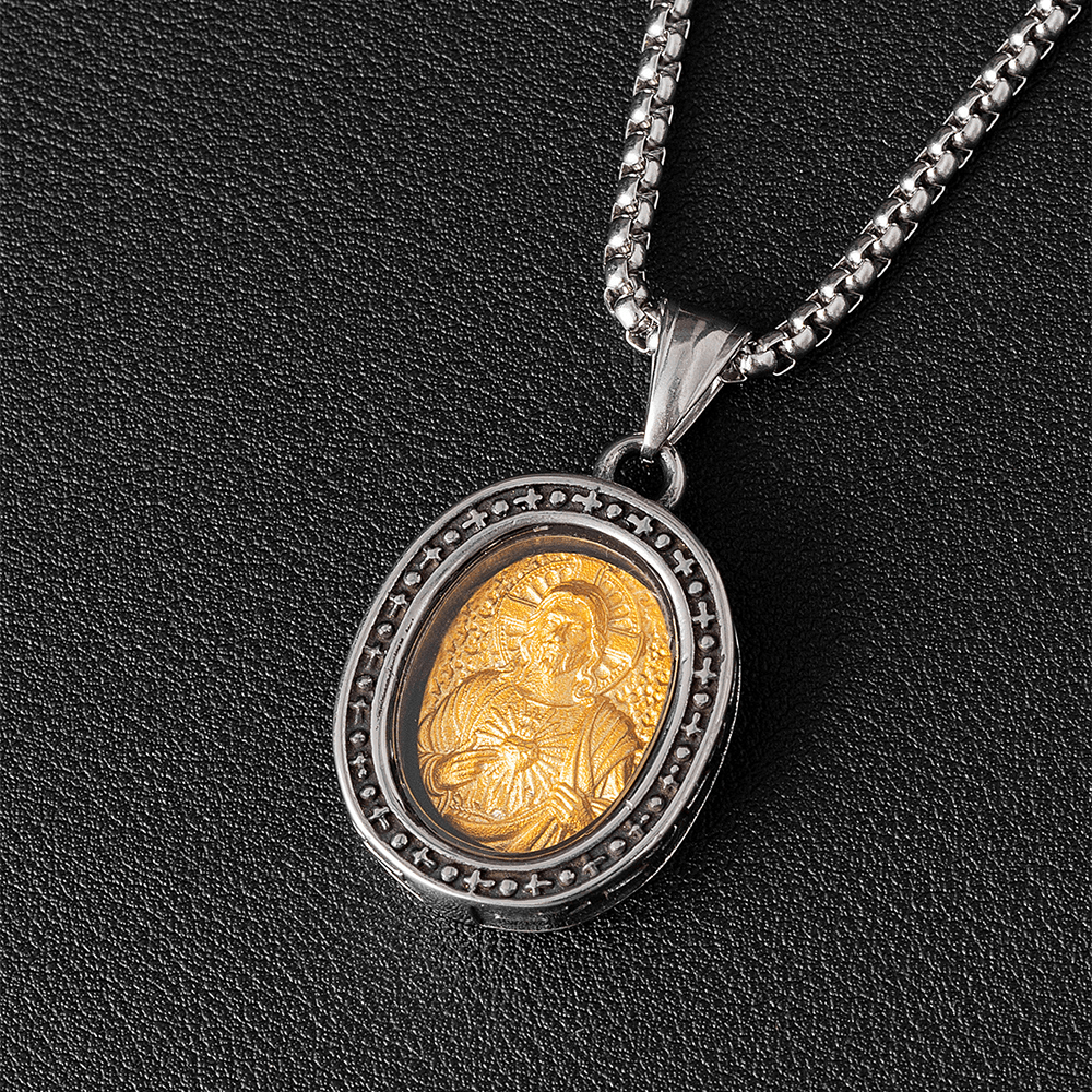 Christianartworkshopthe Halskette mit goldenem Christus-Medaillen-Anhänger aus Titan - Heiliges Herz - image 9