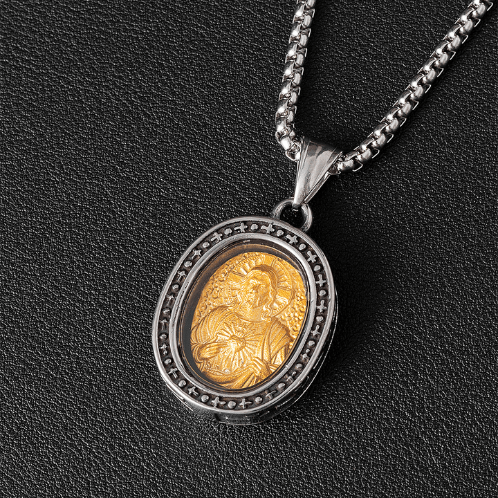 Christianartworkshopthe Halskette mit goldenem Christus-Medaillen-Anhänger aus Titan - Heiliges Herz - image 9