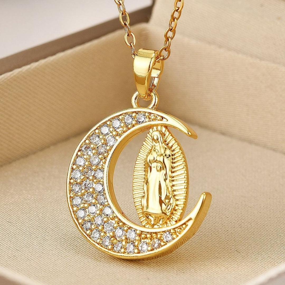 Christianartworkshopthe Halbmond Unsere Liebe Frau von Guadalupe Maria Goldene Halskette - image 3