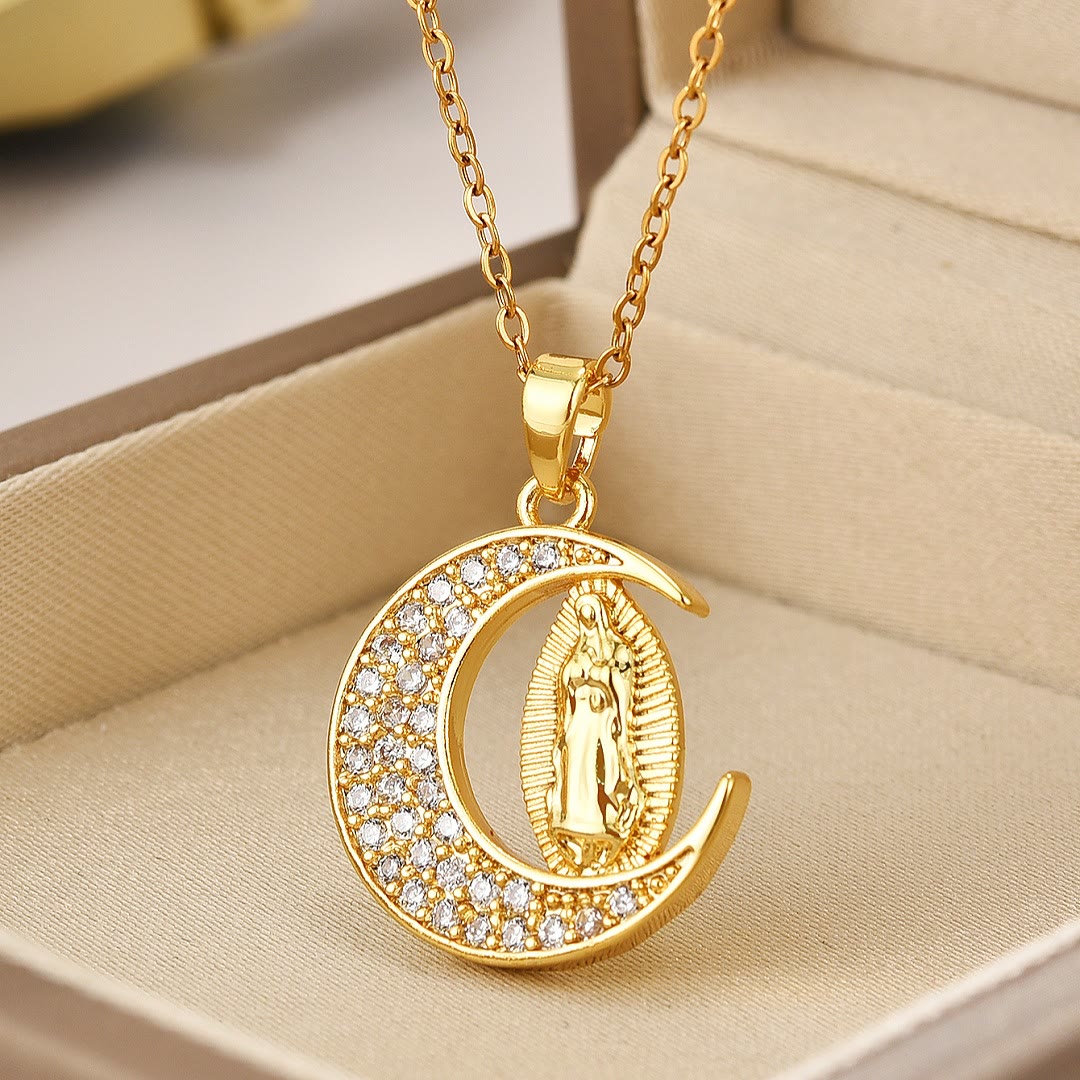 Christianartworkshopthe Halbmond Unsere Liebe Frau von Guadalupe Maria Goldene Halskette - 🔥3 STÜCKE - image 1