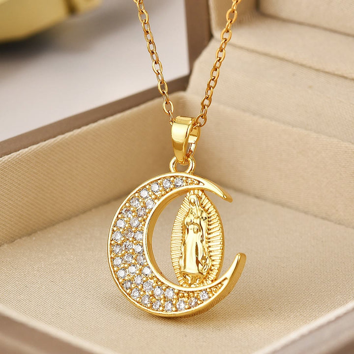 Christianartworkshopthe Halbmond Unsere Liebe Frau von Guadalupe Maria Goldene Halskette - 🔥3 STÜCKE - image 0