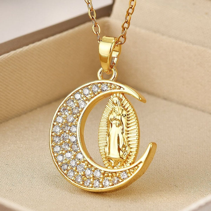 Christianartworkshopthe Halbmond Unsere Liebe Frau von Guadalupe Maria Goldene Halskette - image 2