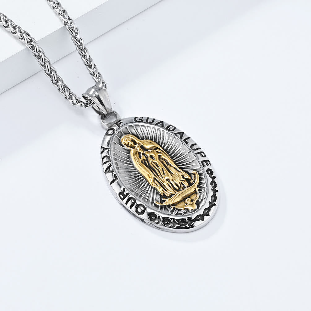 Christianartworkshopthe 3 Farben Unsere Liebe Frau von Guadalupe Edelstahl-Halskette - Silber-Gold - image 1