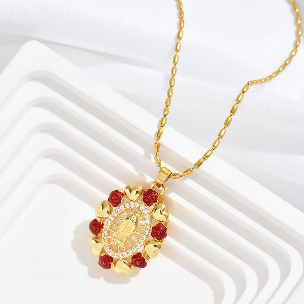 Christianartworkshopthe Goldene Halskette Unserer Lieben Frau von Guadalupe, Jungfrau Maria - Rot - image 2