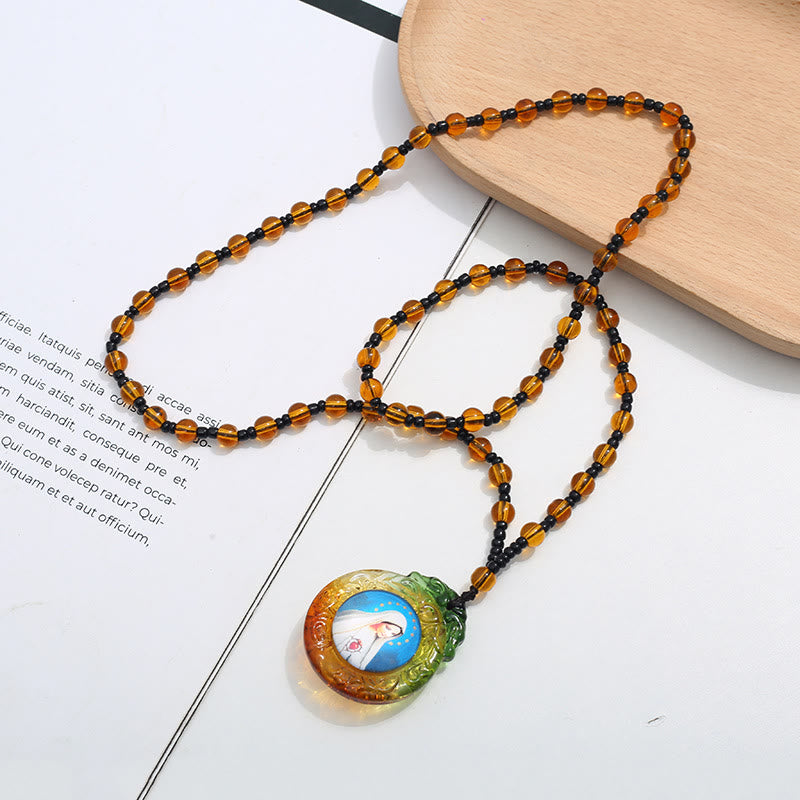 Christianartworkshopthe Bunte Liuli-Glas-Halskette mit christlicher Jungfrau Maria - Unsere Liebe Frau von Fatima - image 2
