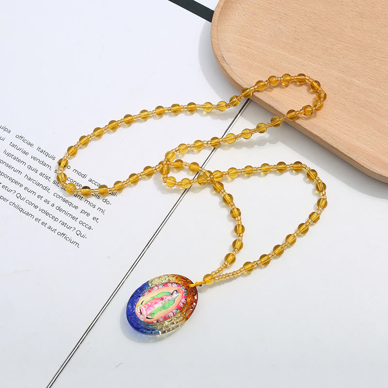 Christianartworkshopthe Bunte Liuli-Glas-Halskette mit christlicher Jungfrau Maria - Unsere Liebe Frau von Guadalupe - image 1