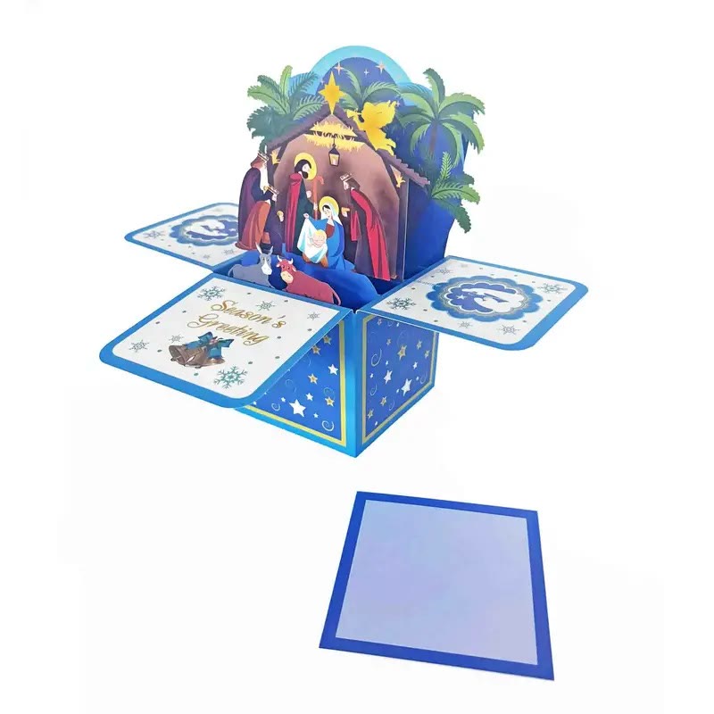 Grußkarte mit der Aufschrift „Jesus Born – Geburt Christi“ aus 3D-Papier mit Segensbotschaft - image 3
