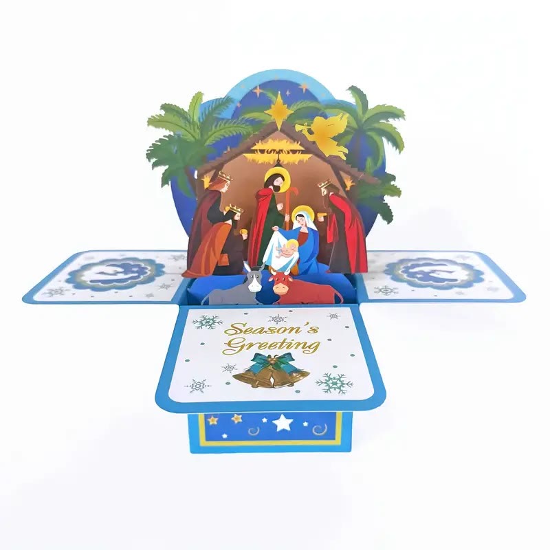 Grußkarte mit der Aufschrift „Jesus Born – Geburt Christi“ aus 3D-Papier mit Segensbotschaft - image 2