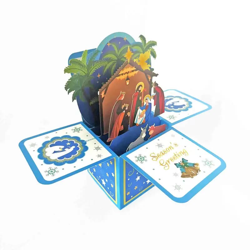 Grußkarte mit der Aufschrift „Jesus Born – Geburt Christi“ aus 3D-Papier mit Segensbotschaft - Geburt - image 1