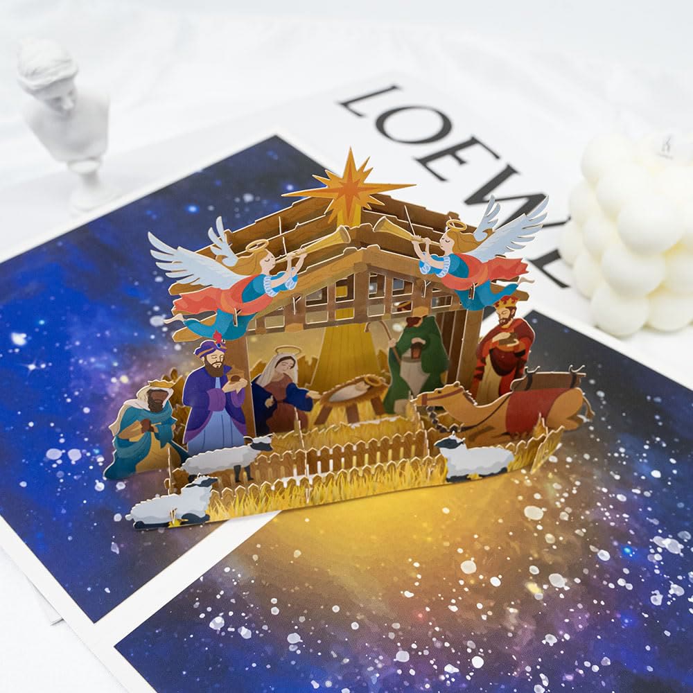 Heilige Nacht Krippe 3D-Papier Segen Nachricht Grußkarte - Geburt - image 1