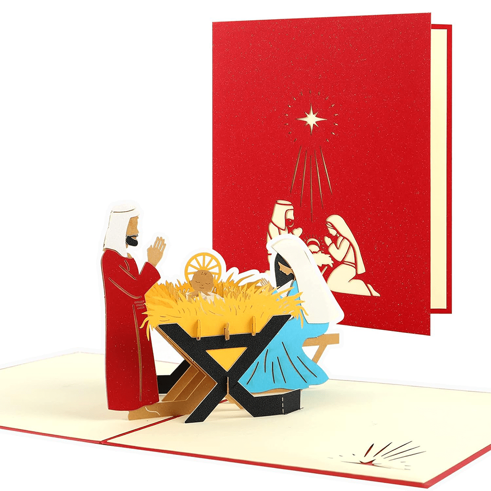 Christ Geburt Christi 3D-Papier rot Segen Nachricht Grußkarte - Rot - image 1