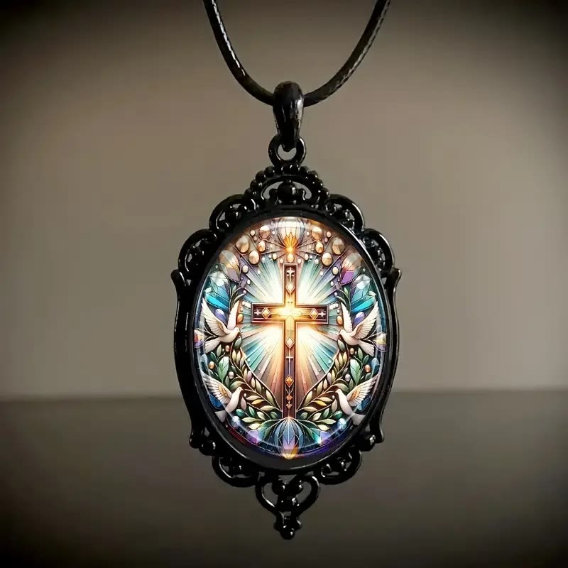 Christianartworkshop Halskette mit Glasanhänger im Retro-Stil mit Kreuz und Heiliger Taube - image 2