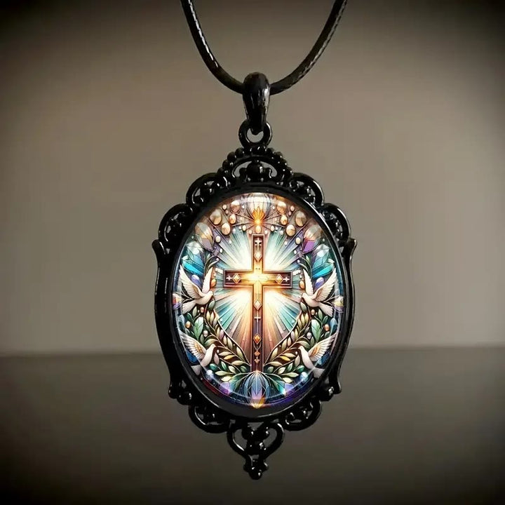 Christianartworkshop Halskette mit Glasanhänger im Retro-Stil mit Kreuz und Heiliger Taube - image 2